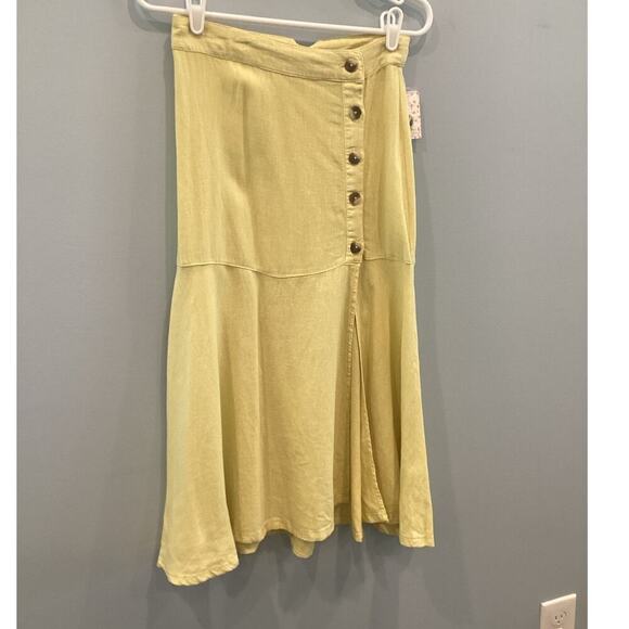 Free People Flounced Linen Midi Skirt Sz 0 NEW Butter Yellow Boho Beachy Coastal - Picture 1 of 9